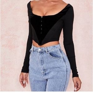 NWT HOUSE OF CB Polina Crop Corset Top Velvet Black XS